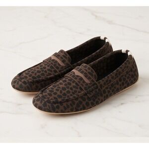 JBB 39/8-8.5 Leopard Knit Penny Loafers Brown Animal Print Slip on Shoes
